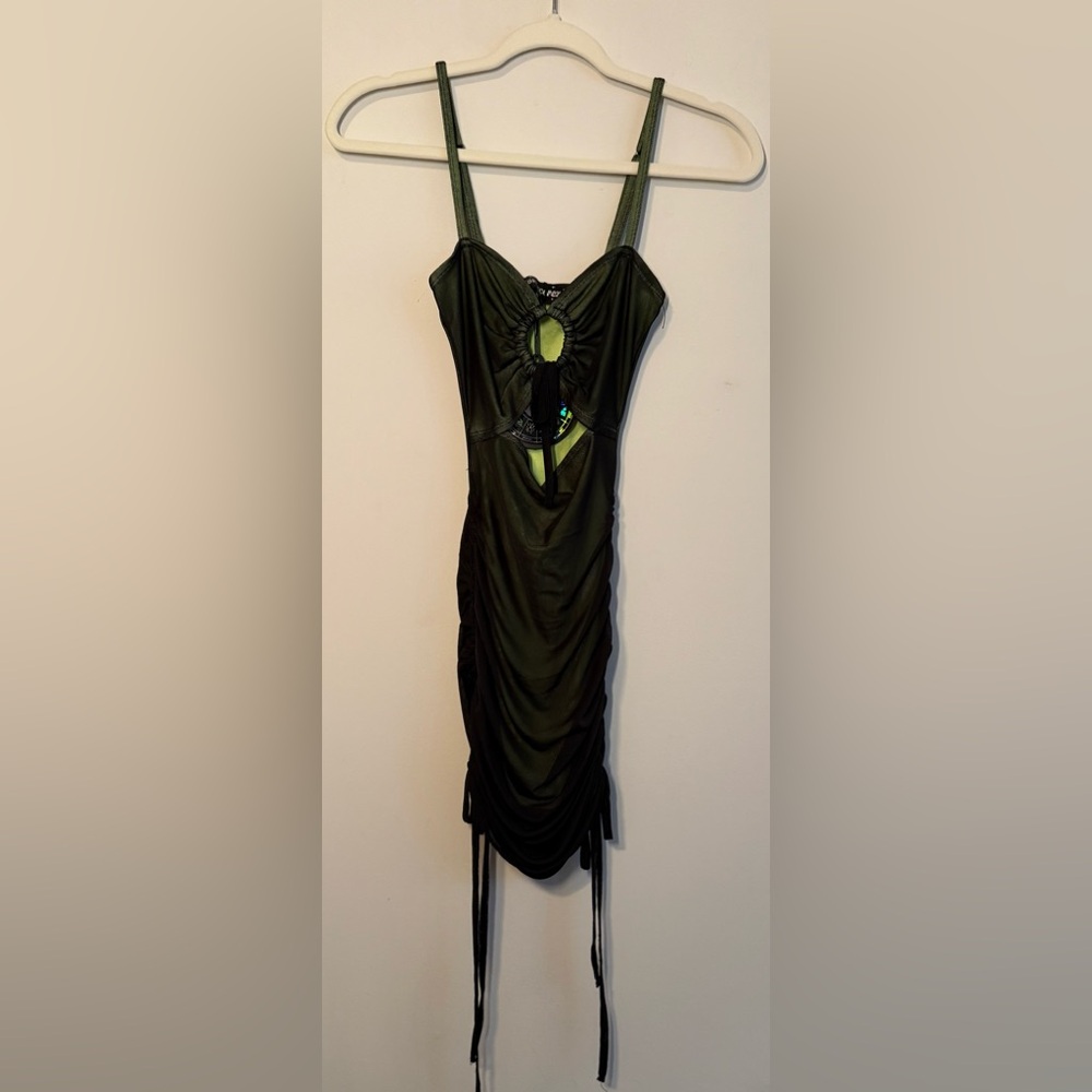 NEW Dolls Kill Horoscopez Ruched Tie Mini Dress XS | Cutout Bodycon Club